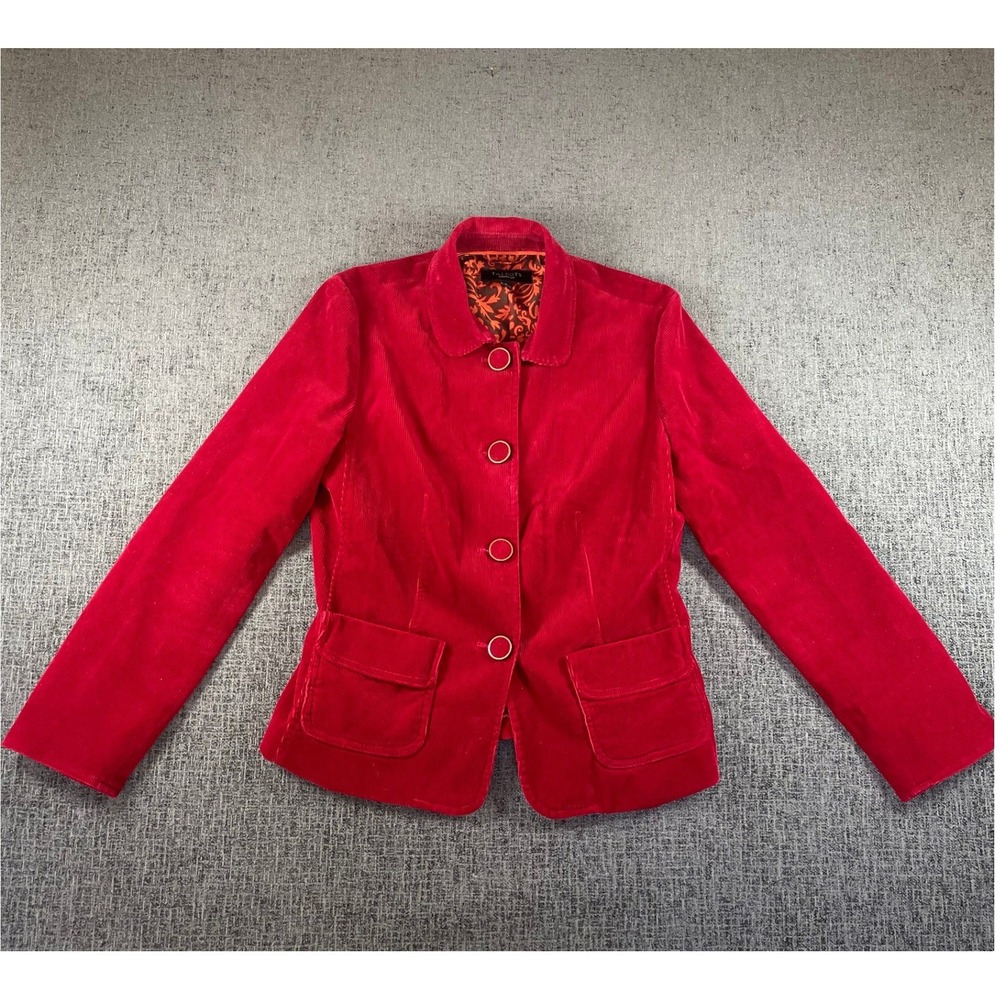 Talbots Red Corduroy Blazer Jacket Womens Size 6 Button Front Lined Cotton Blend